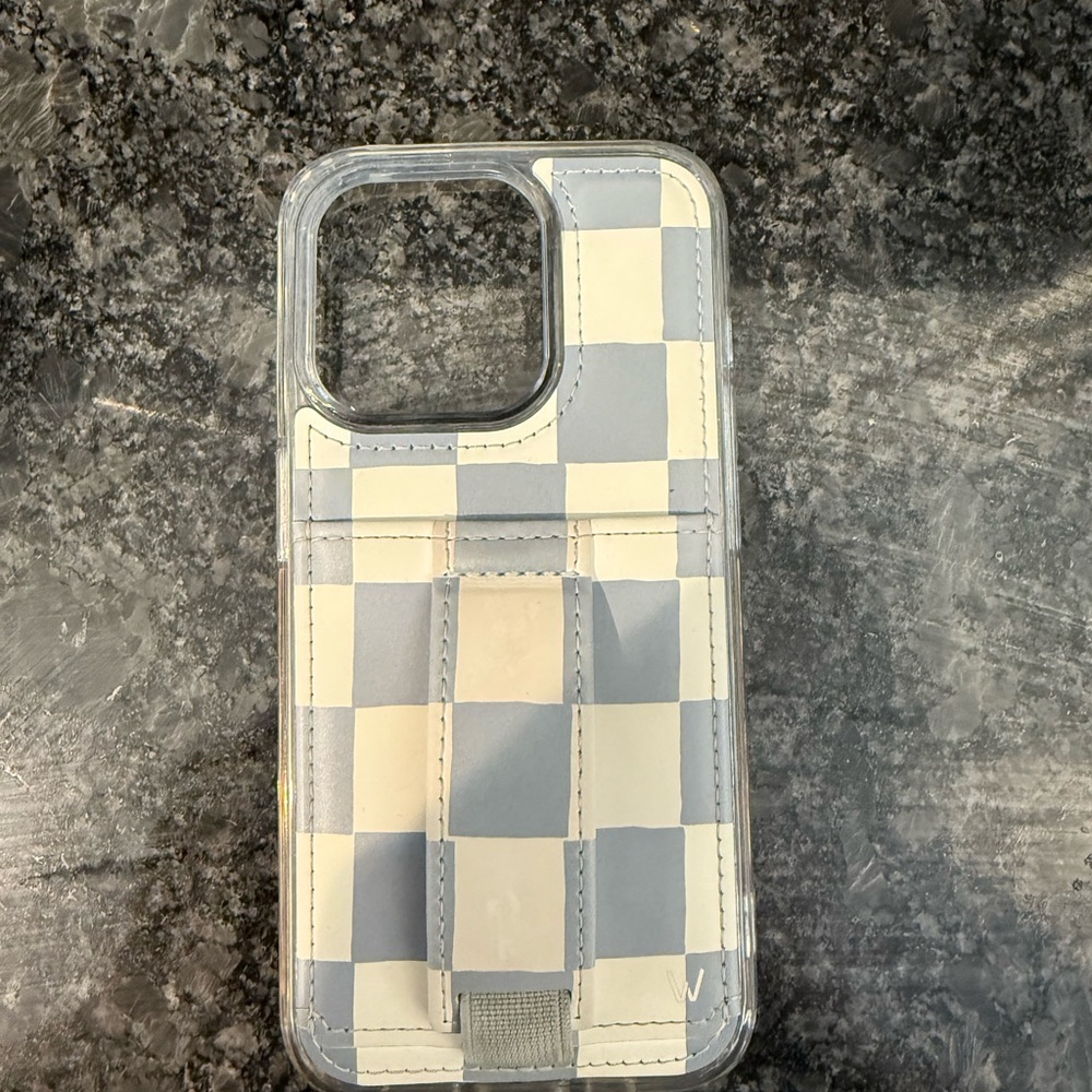 iPhone 15 pro walli case loulou blue checkered